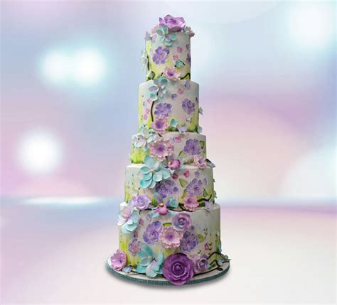 Colourful floral wedding ideas featuring a flower wall and edible petal flowerfetti wedding cake. Pastel Floral Cake - CakeCentral.com