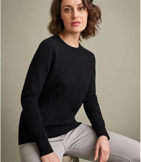 Black Womens Pure Cashmere Crew Neck Sweater Woolovers Us