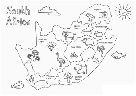 South Africa Map Coloring Page And Coloring Book