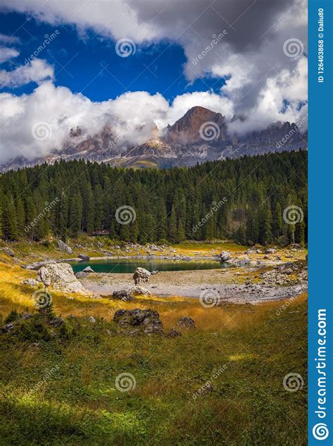 Karersee Lago Di Carezza Is A Lake In The Dolomites In South Stock