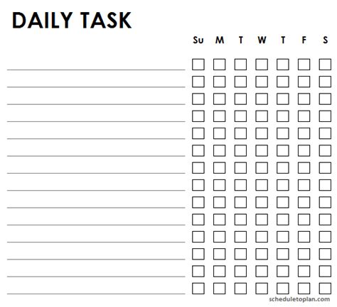 Daily Task List Template For Work Printable Weekly Task Checklist