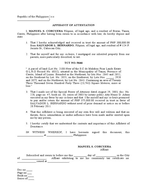 Affidavit Of Attestation Pdf Affidavit Civil Law Common Law