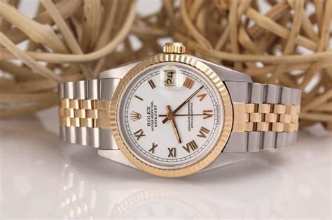 Womens Vintage Rolex Datejust Two Tone White Roman Numeral Dial 68273