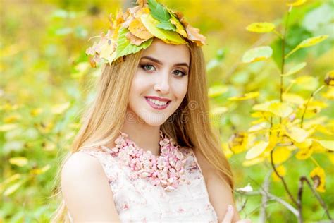 Beautiful Girl In Autumn Forest Stock Photo Image Of Elegant Lady