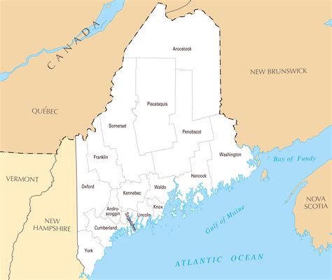 Large Detailed Administrative Map Of Maine State Maine State Large