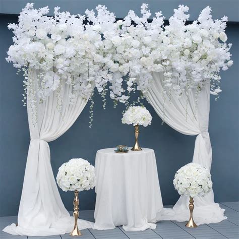 Luxury White Rose Cherry Blossom Hang Wisteria Wedding Backdrop Floral