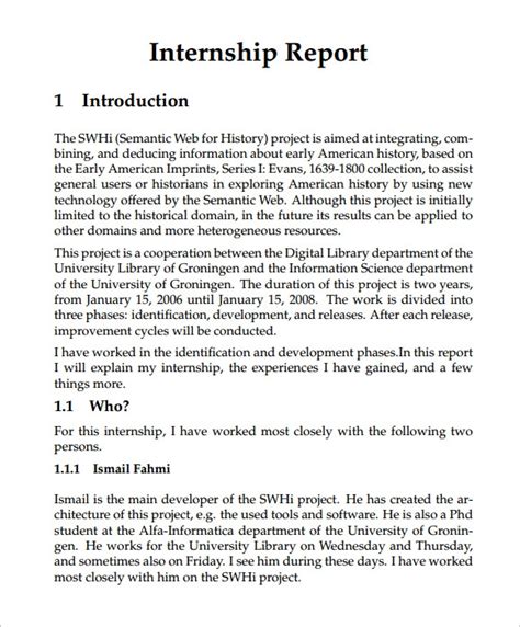 sample internship report templates  google docs