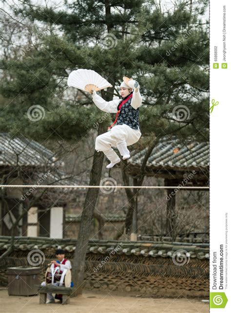 Acrobatics On A Tightrope Walking At Korean Folk Village Editorial