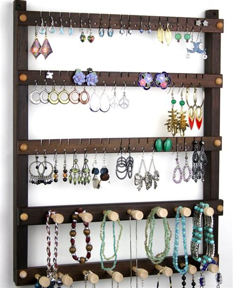 Jewelry Holder Peruvian Walnut Earring Holder Hanging Etsy Wall