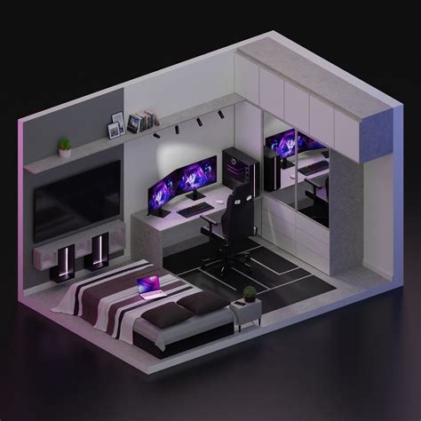 Cool 3d Gaming Set Up 3d Model Bedroom Setup Small Game Rooms Boy