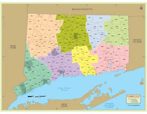 Buy Connecticut Zip Code With Counties Vinyl Map