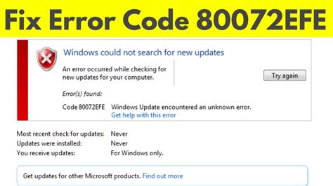 Fix Windows 7 Update Error 80072efe Error Code 80072efe Problem Fixed