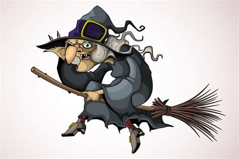 Witch Flying On A Broom Illustrations On Creative Market