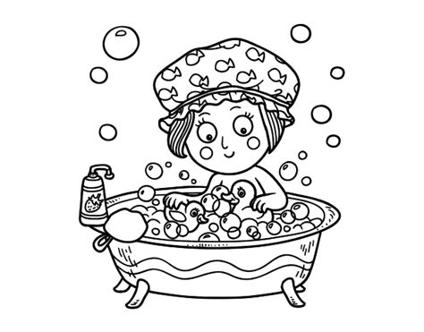 Girl Taking A Bath Coloring Page