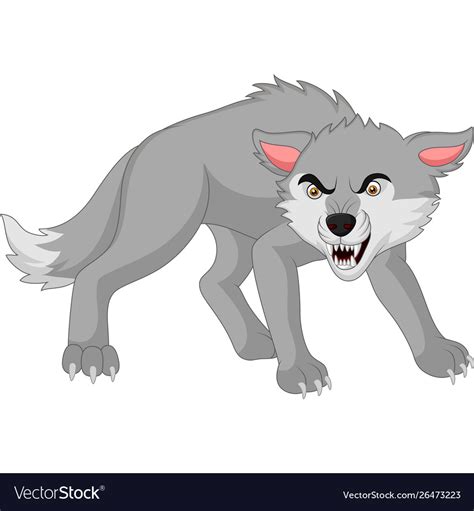 Cartoon Angry Wolf Isolated On White Background Vector Image