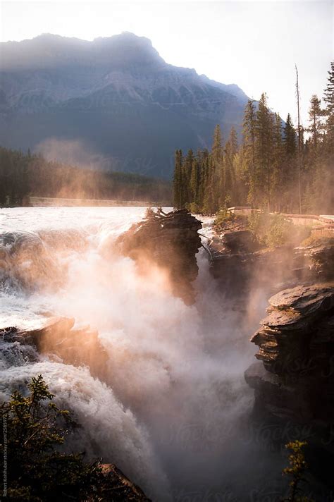 Athabasca Falls In Jasper National Park Alberta Canada At Sunrise