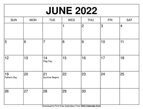 Free Printable June 2021 Calendars