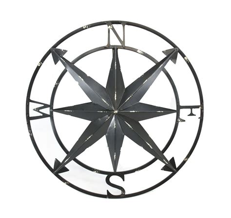 20 Inch Distressed Metal Compass Rose Nautical Wall Decor Indoor