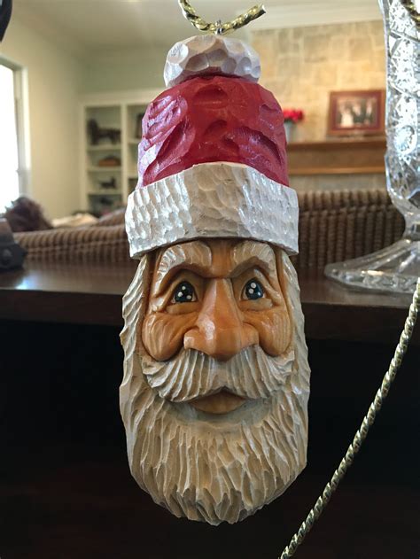 Hand Carved Santa Ornament Wood Carving Etsy