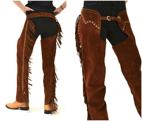 Vintage Leather Chaps Brown Suede Leather With Fringe Etsy Riding