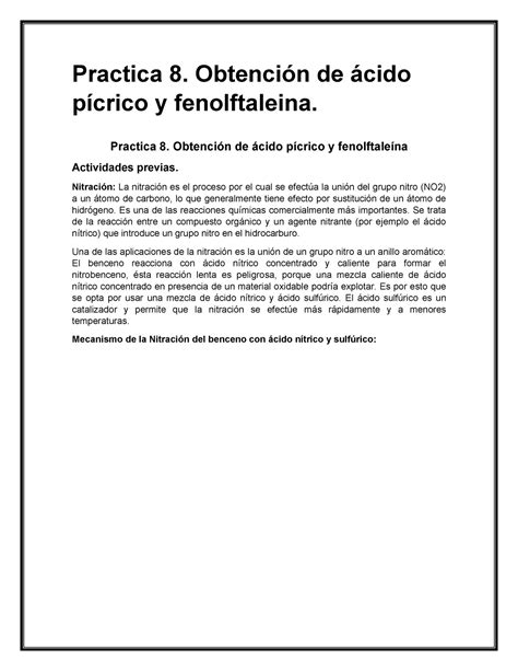Obtención Del Ácido Picrico Practica 8 Obtención De ácido Pícrico Y Fenolftaleina Practica 8