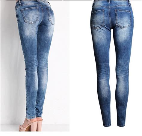 New Outfit Blue High Waist Slim Hole Ripped Trousers Jeans Pants For