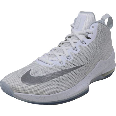 Nike Men S Air Max Infuriate Mid Premium White Metallic Silver Mid Top Mesh Basketball Shoe