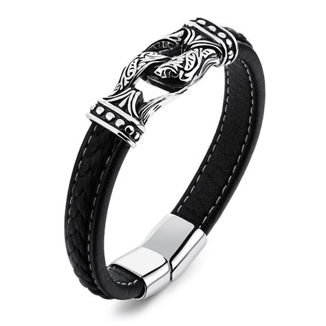 dormineering symbol mens bracelets bangles genuine leather bracelet men vintage stainless steel