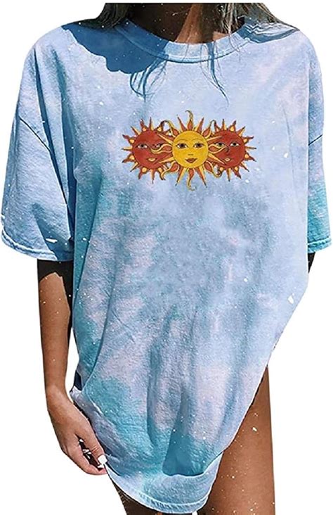 Vintage Oversized Shirt For Women Teen Girls Shirts Sun And Moon Short