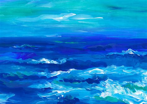 Blue Ocean Painting Digital Art By Sweet Birdie Studio Pixels