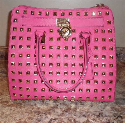 Michael Kors Large Hamilton Studded Hot Pink Handbag Ebay