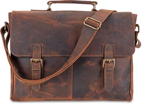 Moonster Mens Briefcase Leather Rustic Briefcase Women Handmade Real