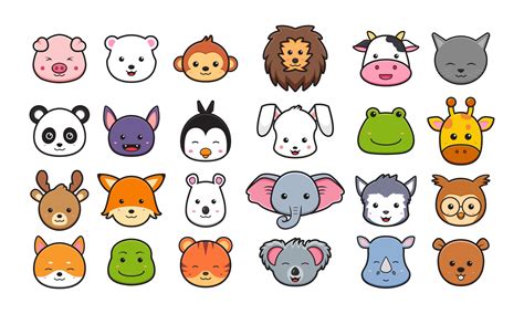 Set Collection Of Animal Head Cartoon Icon Clipart Illustration 3366984