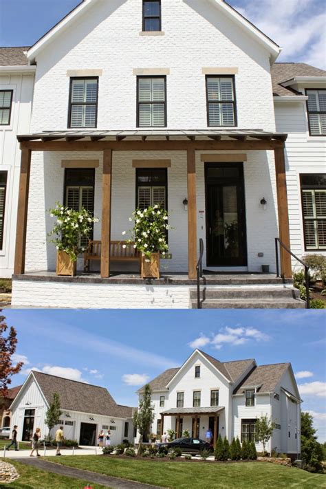 Modern Farmhouse Exterior White Painted Brick Black Trim Wood