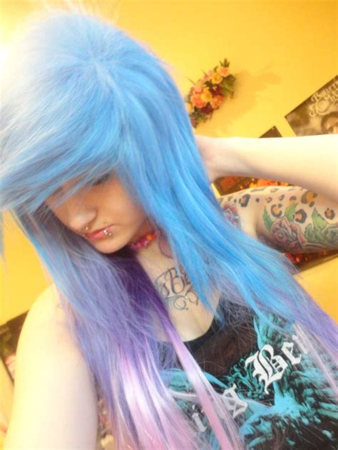 Light Blue Light Purple Emo Girl Wig Scene Punk Gothic Raver Layers