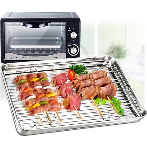 rack pan toaster broiler stainless steel rust oven dishwasher clean safe toxic tray non ovenware compact cooling teamfar healthy easy