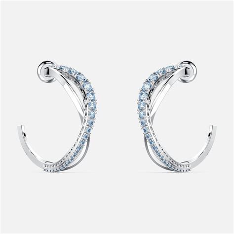 Swarovski Twist Hoop Pierced Earrings Blue Rhodium Plated Savoy S