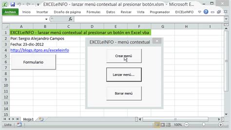 Lanzar Menú Contextual Al Presionar Un Botón En Excel Vba