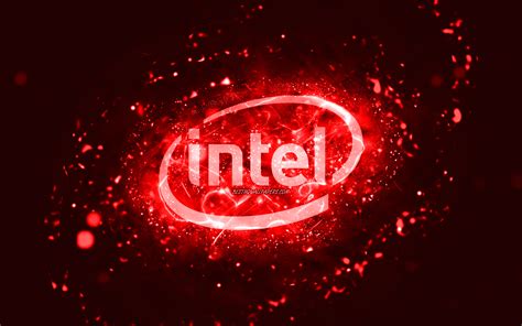 Download Wallpapers Intel Red Logo 4k Red Neon Lights Creative Red
