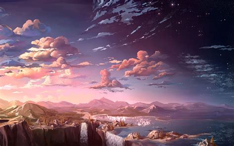 Download Wallpaper 2560x1600 Clouds Mountains Art Waterfalls Sky