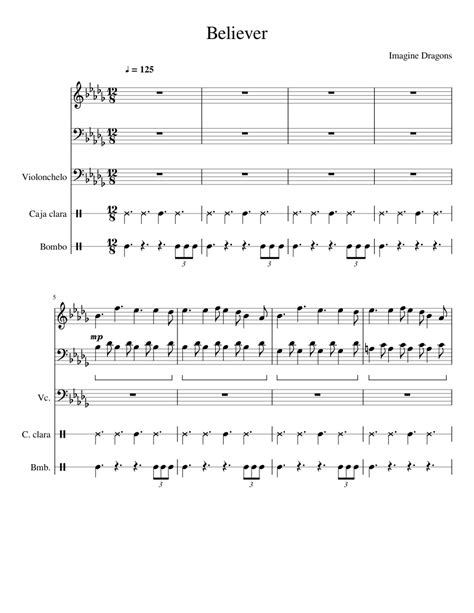 Contains printable sheet music plus an interactive, downloadable digital sheet music file. Believer Imagine Dragons (piano, cello and percussion) sheet music for Piano, Cello, Percussion ...
