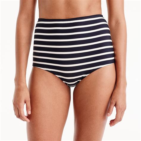 j crew synthetic high waisted bikini bottom in nautical stripe in navy ivory blue lyst