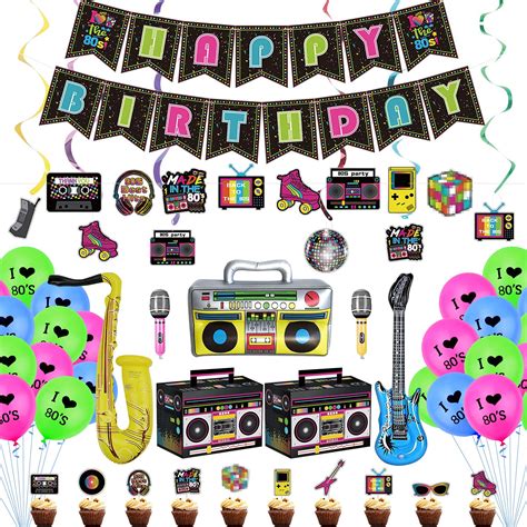 Buy 80s Party Decorations Including Happy Birthday Banner Inflatable