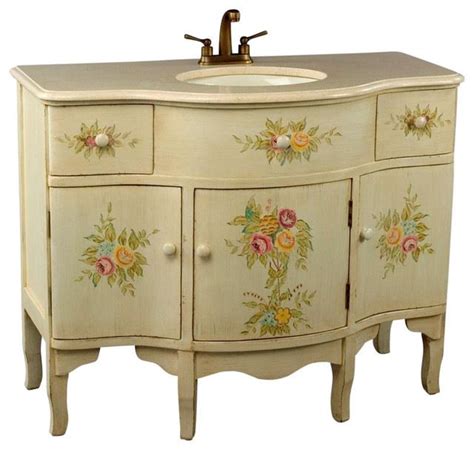 Flower Vanity W Sink In Distressed Antique White Finish Contemporary