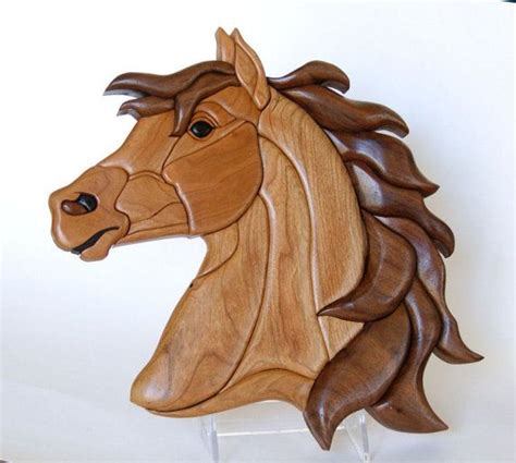 Horse Intarsia Wall Hanging Animal Head Wood Carving Wooden Stallion