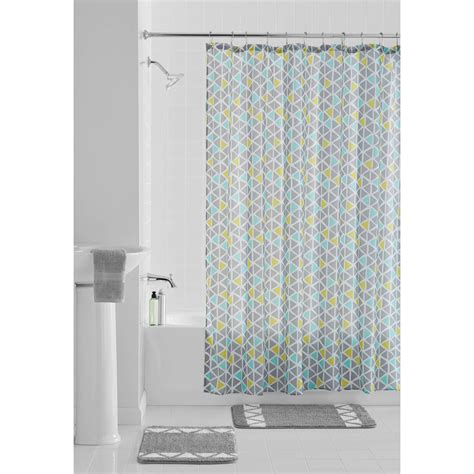 Mainstays Grey Geometric Triangles Polyester Bath Set With Shower
