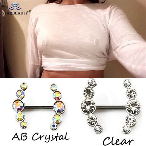 Pcs Sexy Clear Colorful Crystal Love Dangle Nipple Piercing Shields