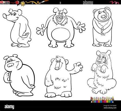 Black And White Cartoon Humorous Illustration Of Funny Bears Animal