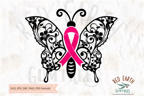 Butterfly Cancer Ribbon In Svg Dxf Png Eps Pdf Format