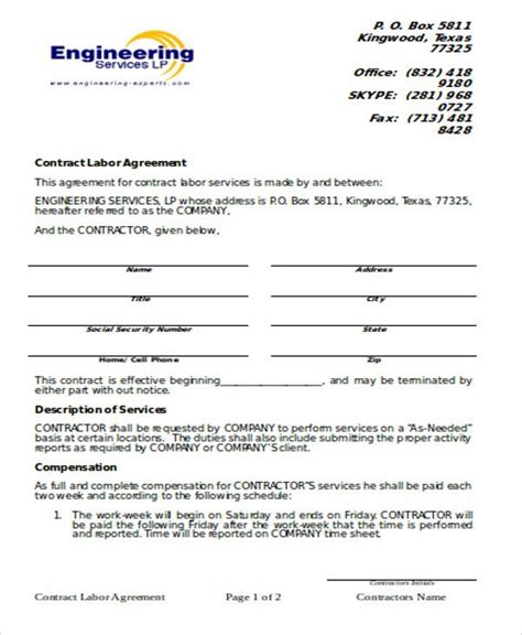 Simple Contract Agreement Simple Contractor Agreement Template Simple